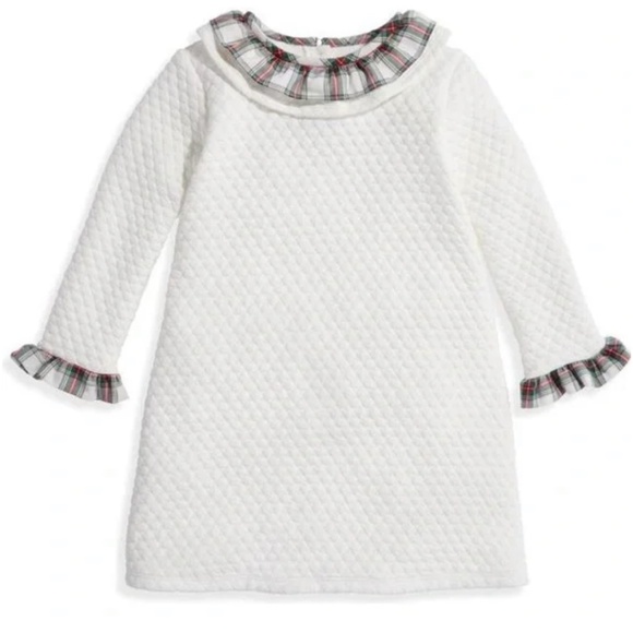 bella bliss White Quilted Dress with Plaid ruffle Accents size 7 - Picture 1 of 1